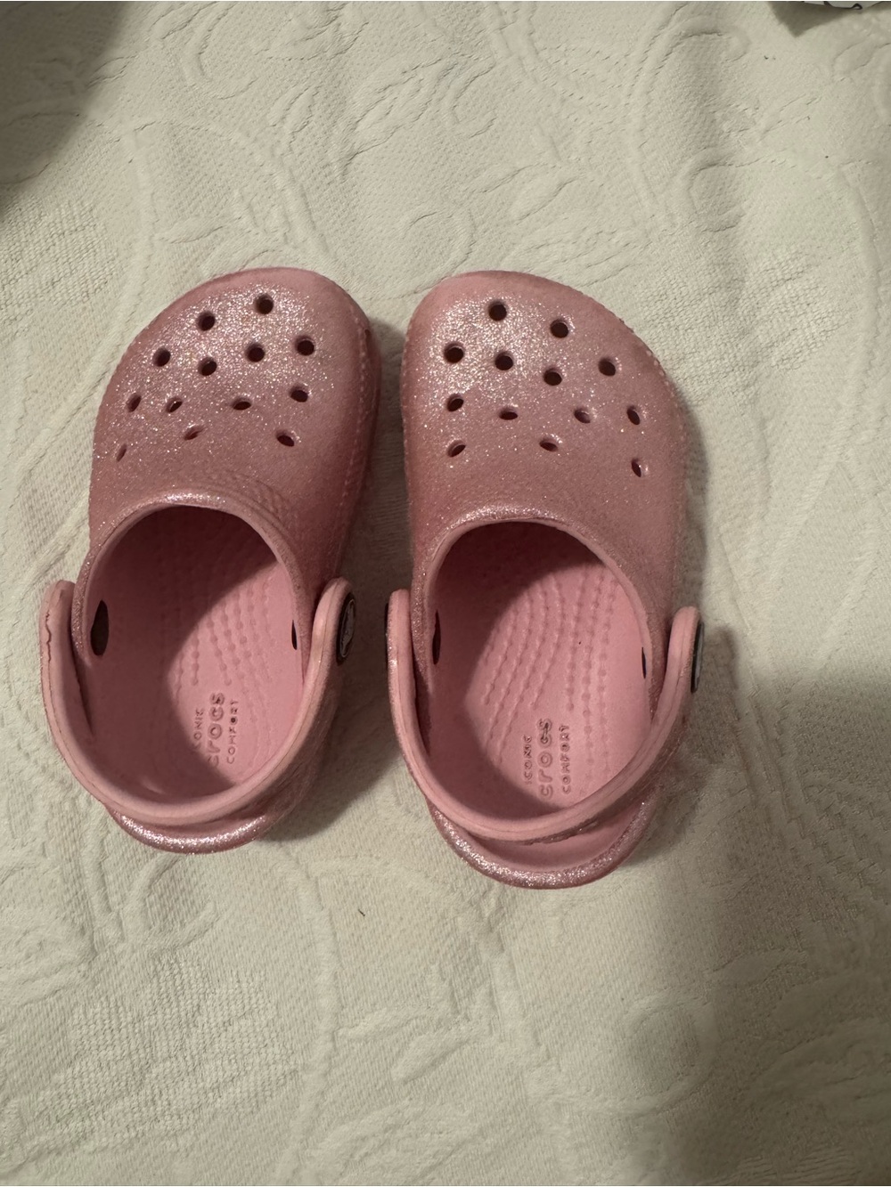 CROCS Kids Sparkle Pink Clogs with Heel Strap